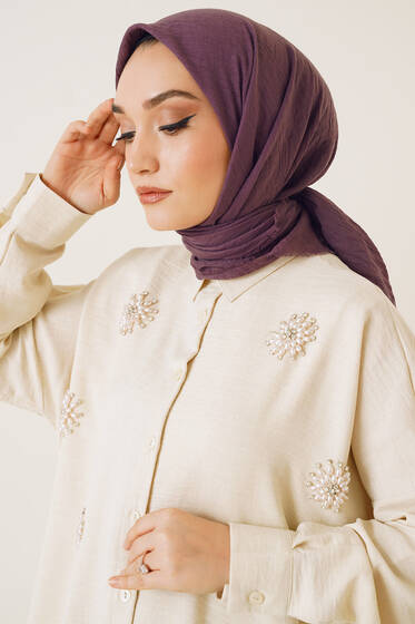 Püsküllü Model Mor Ayrobin Eşarp - Black&White