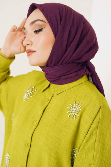 Püsküllü Model Mürdüm Ayrobin Eşarp - Black&White