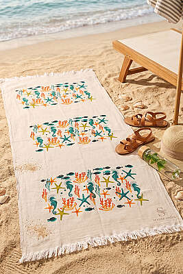 Püsküllü Müslin Plaj Peştemal Asorti 1 