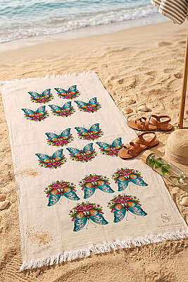 Püsküllü Müslin Plaj Peştemal Asorti 3 