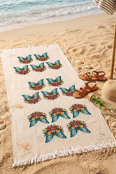 Püsküllü Müslin Plaj Peştemal Asorti 3 - Plaj Havlusu