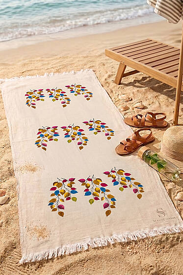 Püsküllü Müslin Plaj Peştemal Asorti 6 - Plaj Havlusu