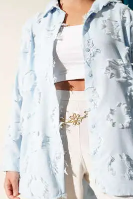 Püsküllü Oversize Gömlek Bebe Mavi - Gömlek