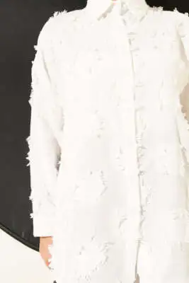 Püsküllü Oversize Gömlek Beyaz - Gömlek
