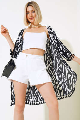 Püsküllü Salaş Hırka Sİyah - Kadın Giyim Modelleri