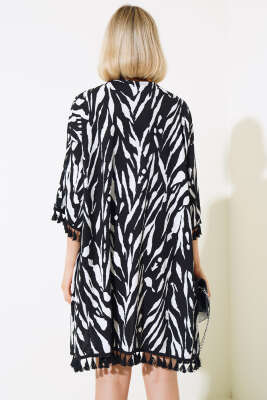 Püsküllü Salaş Hırka Sİyah - Kadın Giyim Modelleri