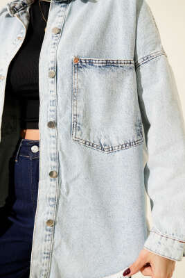 Püsküllü Salaş Kot Ceket Açık Kar - Kadın Giyim Modelleri