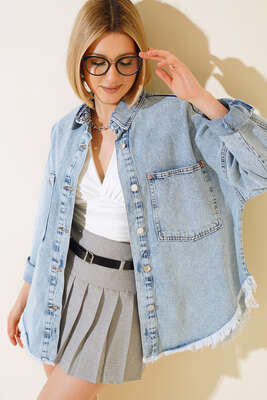 Püsküllü Salaş Kot Ceket Kar Yıkama - Spor Ceket