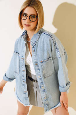 Püsküllü Salaş Kot Ceket Kar Yıkama - Spor Ceket