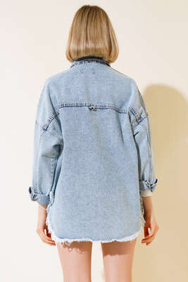 Püsküllü Salaş Kot Ceket Kar Yıkama - Spor Ceket