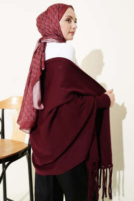 Püsküllü Triko Panço Bordo - Panço