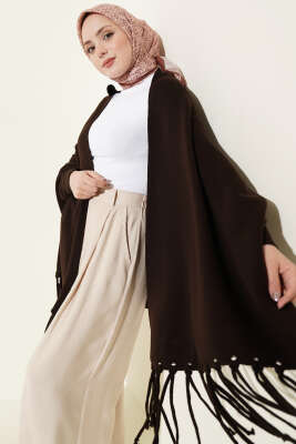 Püsküllü Triko Panço Kahve - Panço