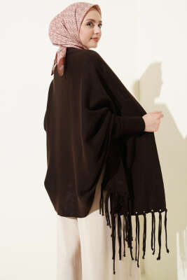 Püsküllü Triko Panço Kahve - Panço