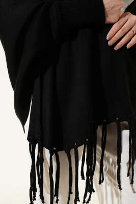 Püsküllü Triko Panço Siyah - Panço