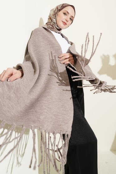 Püsküllü Triko Panço Vizon - Panço