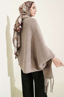 Püsküllü Triko Panço Vizon - Panço