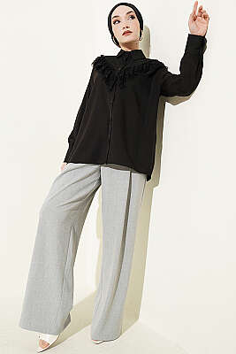 Püsküllü V Dantelli Gömlek Siyah - Gömlek