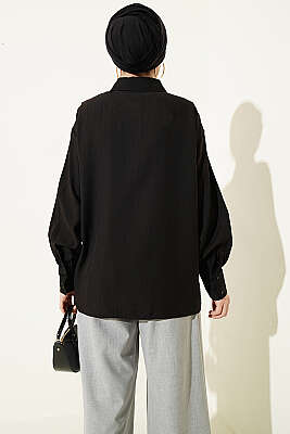 Püsküllü V Dantelli Gömlek Siyah - Gömlek