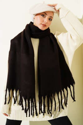 Püsküllü Yumoş Omuz Şalı Acı Kahve - Omuz Şalı