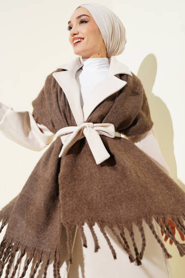 Püsküllü Yumoş Omuz Şalı Kahve - Omuz Şalı