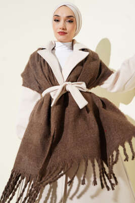 Püsküllü Yumoş Omuz Şalı Kahve - Omuz Şalı