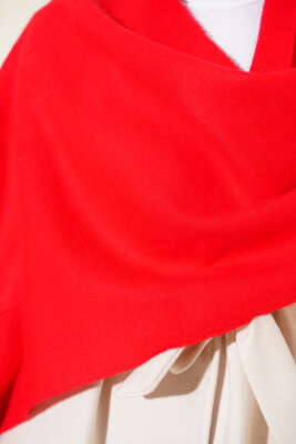Püsküllü Yumoş Omuz Şalı Kırmızı - Omuz Şalı