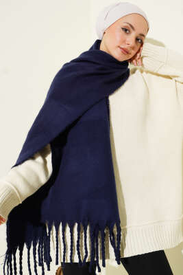 Püsküllü Yumoş Omuz Şalı Lacivert - ASSE BONE