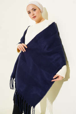 Püsküllü Yumoş Omuz Şalı Lacivert - Omuz Şalı
