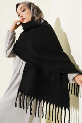 Püsküllü Yumoş Omuz Şalı Siyah - ASSE BONE