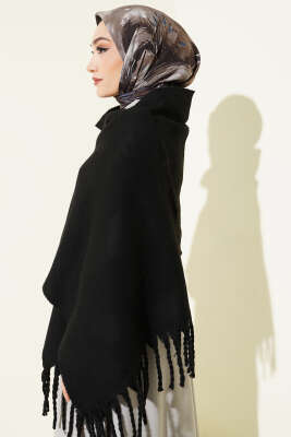 Püsküllü Yumoş Omuz Şalı Siyah - Omuz Şalı