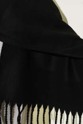 Püsküllü Yumoş Omuz Şalı Siyah - Omuz Şalı