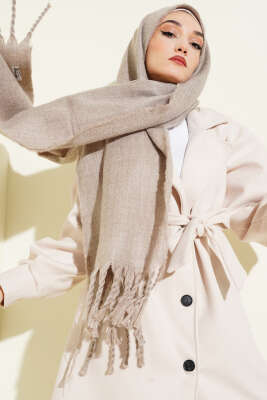 Püsküllü Yumoş Omuz Şalı Vizon - ASSE BONE