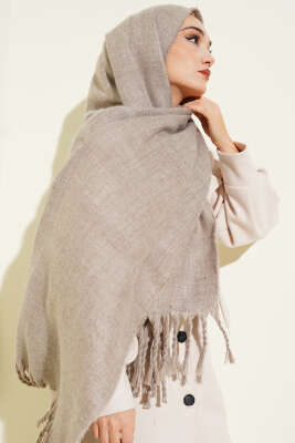 Püsküllü Yumoş Omuz Şalı Vizon - Omuz Şalı