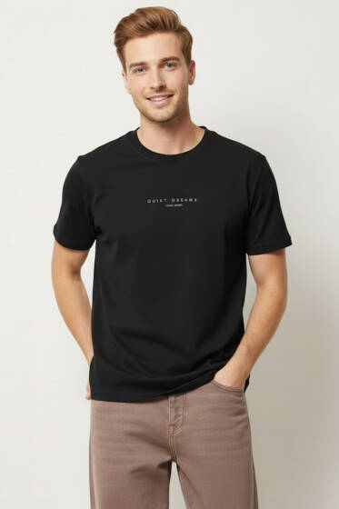 Quıet Dreams Baskılı T-shirt Siyah - Erkek T-shirt