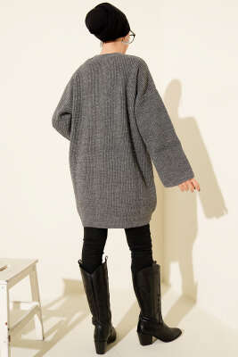 Salaş Bisiklet Yaka Simli Triko Tunik Füme - Tunik