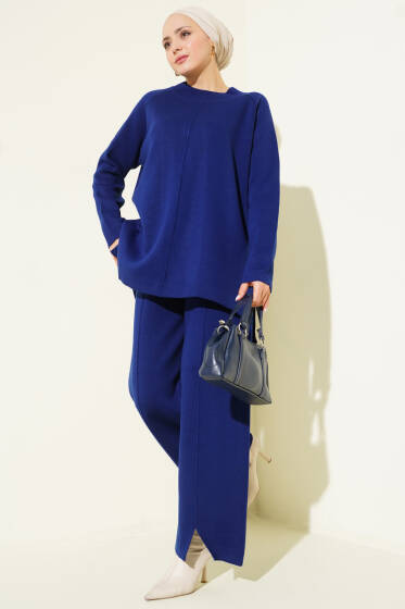 Dikiş Detaylı Basic Triko İkili Takım Lacivert - İkili Takım