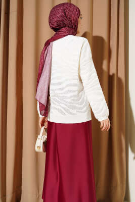 Zebra Desen Triko Kazak Ekru - Triko Kazak