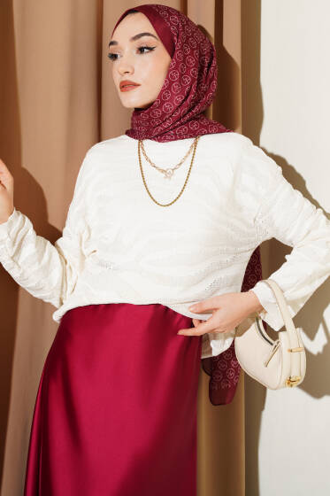 Zebra Desen Triko Kazak Ekru - Yılın Fırsatı