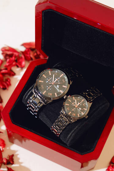 Rakamlı Sevgili Çift Kol Saati Siyah - Saat