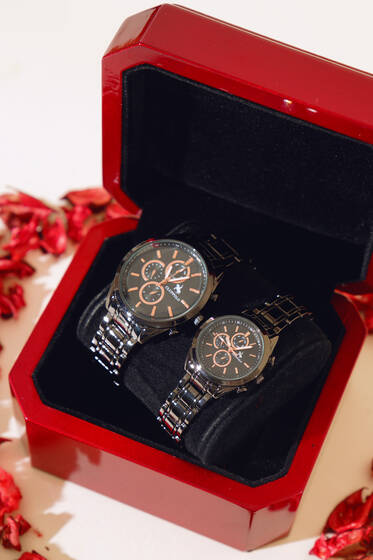 Rakamsız Metal Sevgili Çift Kol Saati Siyah - Saat