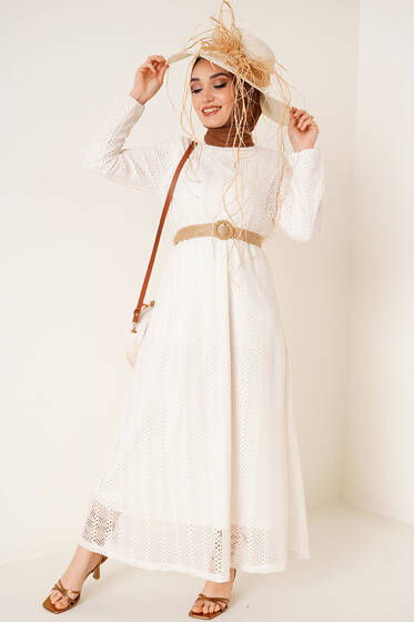 Raşel Elbise Bej - Tesettür Elbise