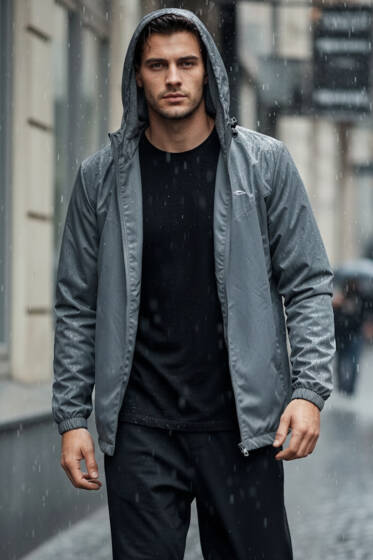 Reflektör Baskılı Erkek Eşofman Üst Füme - Erkek Ceket