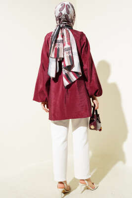 Reglan Balon Kol İp Kuşaklı Tunik Bordo - Tunik