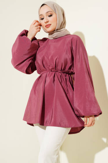 Reglan Balon Kol İp Kuşaklı Tunik Gül Kurusu - Tunik