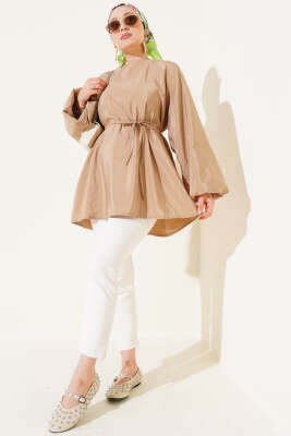 Reglan Balon Kol İp Kuşaklı Tunik Latte - Tunik