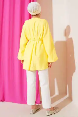 Reglan Balon Kol İp Kuşaklı Tunik Sarı - Tunik