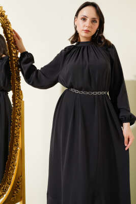 Reglan Kol Zincir Kuşaklı Elbise Antrasit - Tesettür Elbise