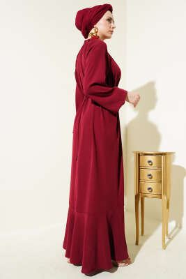 Reglan Kol Zincir Kuşaklı Elbise Burgonya - Tesettür Elbise