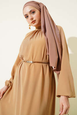 Reglan Kol Zincir Kuşaklı Elbise Camel - 500-700 TL Ürünler