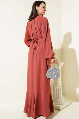 Reglan Kol Zincir Kuşaklı Elbise Gül Kurusu - Tesettür Elbise